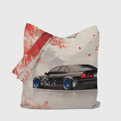 Сумка-шоппер Черная БМВ и сакура / 3D-принт – фото 1