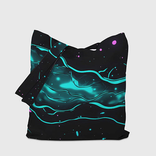 Сумка-шоппер Голубые неоновые волны текстура / 3D-принт – фото 1
