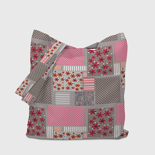 Сумка-шоппер Розово-серые разноцветные лоскуты / 3D-принт – фото 1
