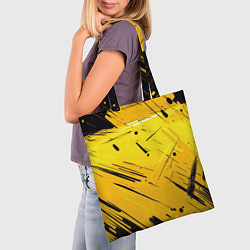 Сумка-шопер Желтая краска на черном фоне, цвет: 3D-принт — фото 2