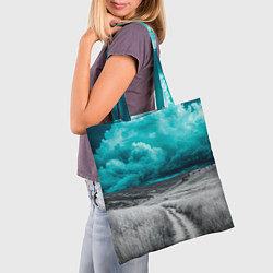 Сумка-шопер Монохромное поле и сине-зеленое небо - природный п, цвет: 3D-принт — фото 2