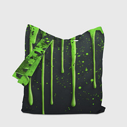 Сумка-шоппер Зеленая краска стекающая на черном фоне