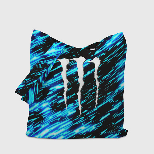Сумка-шоппер Monster energy штрихи голубых неоновых красок / 3D-принт – фото 1