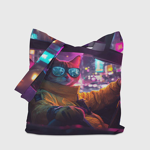 Сумка-шоппер Киберпанк - кот за рулем авто / 3D-принт – фото 1