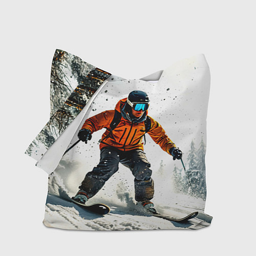 Сумка-шоппер Лыжник зимой в лесу / 3D-принт – фото 1