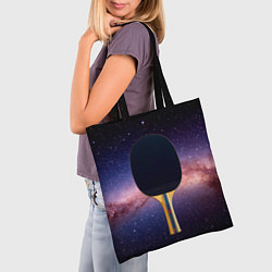 Сумка-шопер Черная ракетка для пинг понга в космосе, цвет: 3D-принт — фото 2