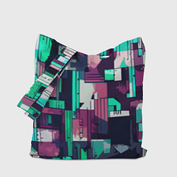 Сумка-шопер Абстракция бирюзовый с розовым геометричный, цвет: 3D-принт