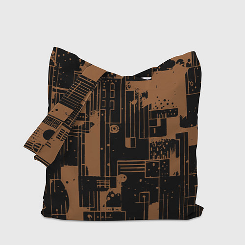 Сумка-шоппер Чёрно-коричневый абстракция геометричный / 3D-принт – фото 1