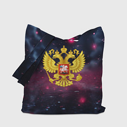 Сумка-шопер Герб России и фиолетовое свечение, цвет: 3D-принт