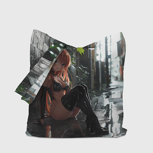 Сумка-шоппер Девушка в переулке под дождем / 3D-принт – фото 1