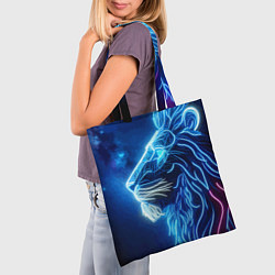 Сумка-шопер Профиль космического неонового льва - нейроарт, цвет: 3D-принт — фото 2