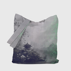 Сумка-шопер Рыбацкий домик на берегу озера, цвет: 3D-принт