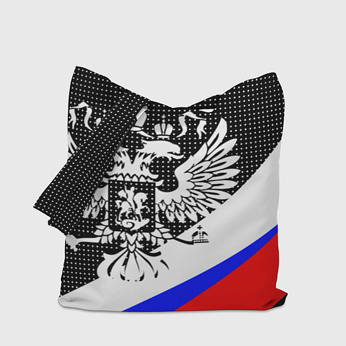 Сумка-шоппер Герб России и государственный флаг на чёрном фоне / 3D-принт – фото 1