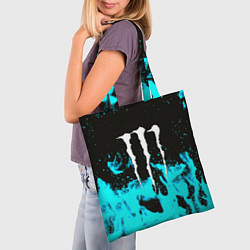 Сумка-шопер Monster energy голубой огонь, цвет: 3D-принт — фото 2