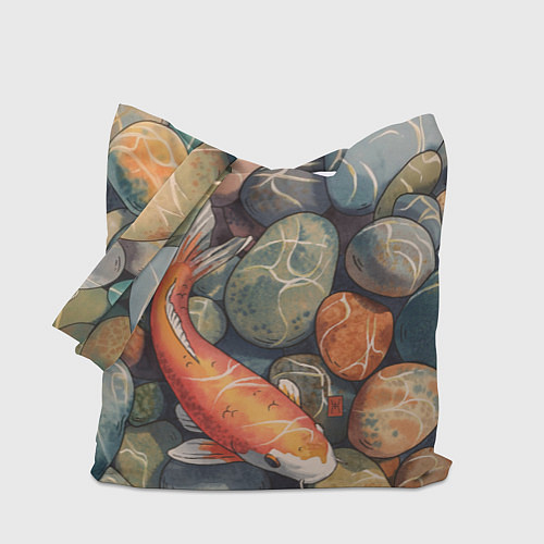 Сумка-шоппер Акварельный Кои карп и камушки галька / 3D-принт – фото 1