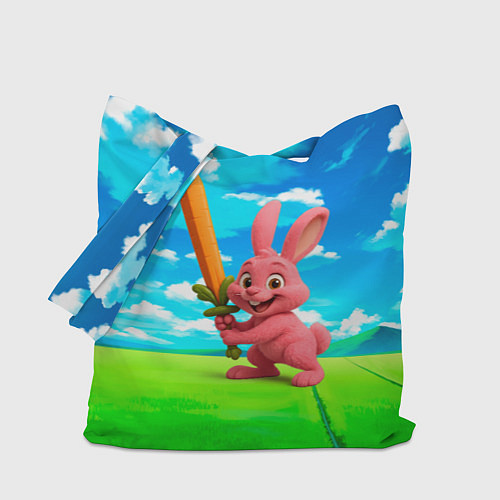 Сумка-шоппер Розовый заяц с мечом из морковки / 3D-принт – фото 1