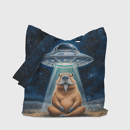 Сумка-шоппер Нло похищает капибару сидящую в позе лотоса / 3D-принт – фото 1