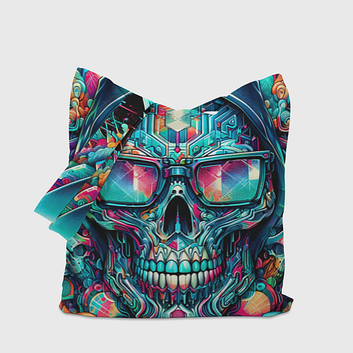 Сумка-шоппер Кибер череп в балахоне и очках - нейроарт фантазия / 3D-принт – фото 1