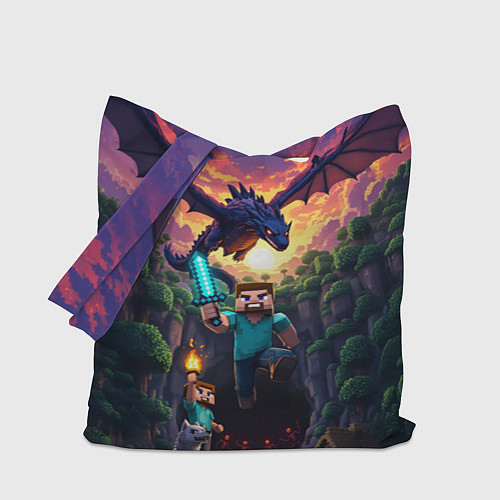 Сумка-шоппер Дракон края и Стив - Майнкрафт арт / 3D-принт – фото 1