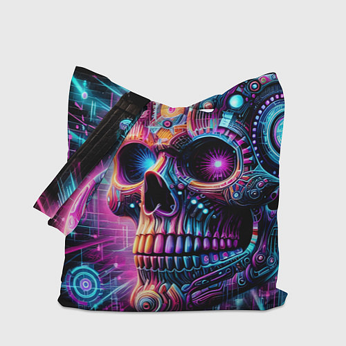 Сумка-шоппер Neon cyber skull / 3D-принт – фото 1