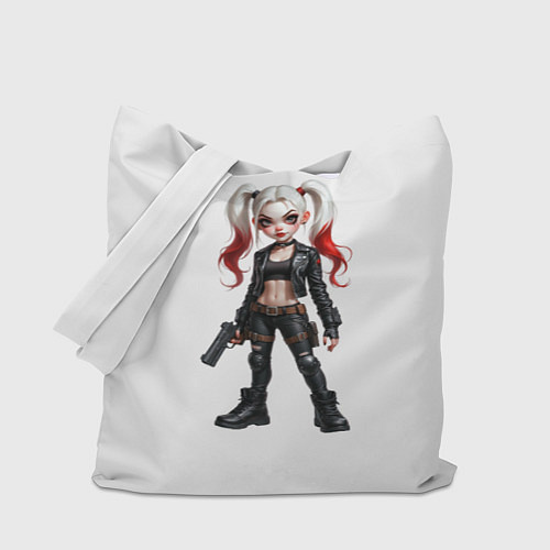 Сумка-шоппер Девушка в кожаной одежде с пистолетом в руке / 3D-принт – фото 1