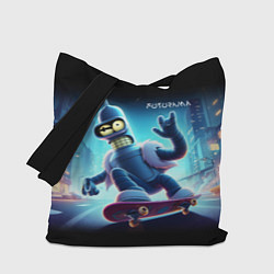 Сумка-шоппер Bender is a skateboarder in neon street - ai art
