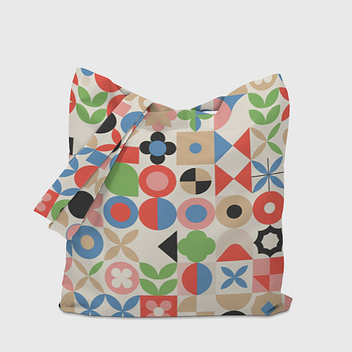 Сумка-шоппер Геометрический узор с цветочными элементами - ретр / 3D-принт – фото 1