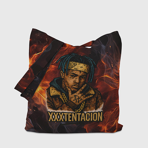Сумка-шоппер XXXTentacion на фоне огня / 3D-принт – фото 1