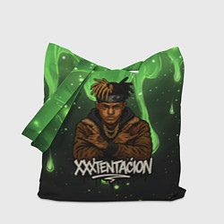 Сумка-шопер XXXTentacion на фоне зеленой краски, цвет: 3D-принт