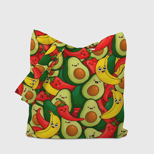 Сумка-шоппер Авокадо, бананы, перцы чили улыбаются - паттерн фр / 3D-принт – фото 1