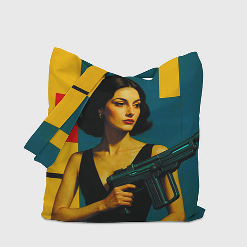 Сумка-шоппер Девушка с ретрофутуристическим автоматом поп-арт 1 / 3D-принт – фото 1