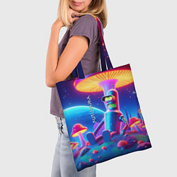 Сумка-шопер Робот-сгибальщик Бендер находится под неоновым мух, цвет: 3D-принт — фото 2