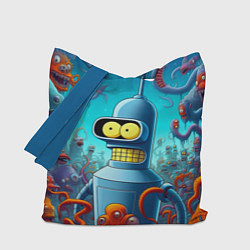 Сумка-шоппер Робот-сгибальщик Бендер среди монстров - нейроарт