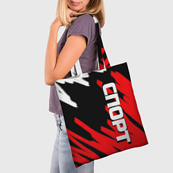 Сумка-шопер Спорт бело-чёрно-красный штрихи, цвет: 3D-принт — фото 2