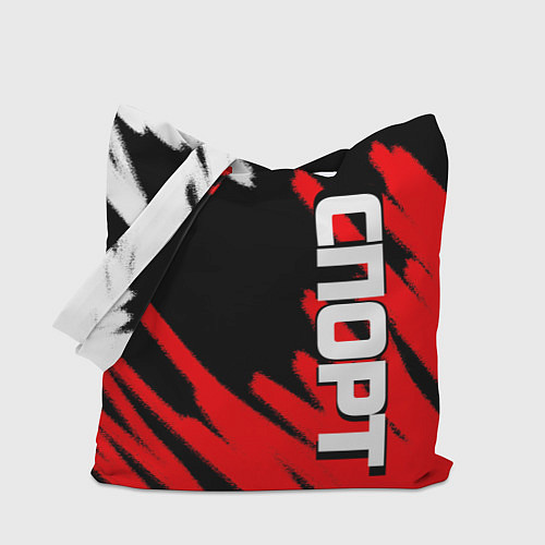 Сумка-шоппер Спорт бело-чёрно-красный штрихи / 3D-принт – фото 1