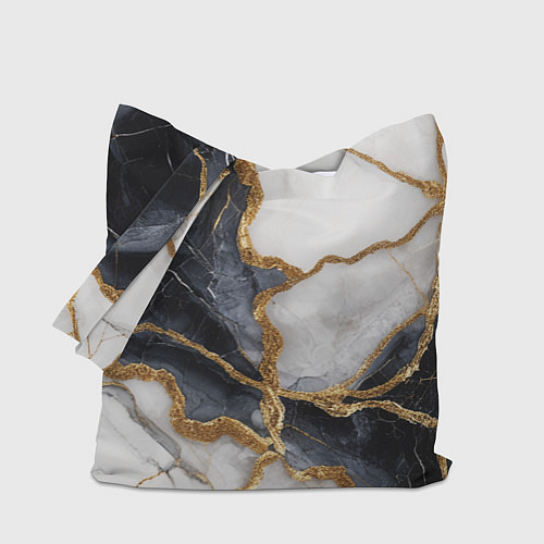 Сумка-шоппер Мрамор белый и черный с золотом / 3D-принт – фото 1