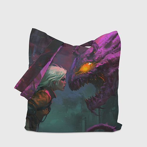 Сумка-шоппер Цири и чудовище смотрят друг на друга / 3D-принт – фото 1