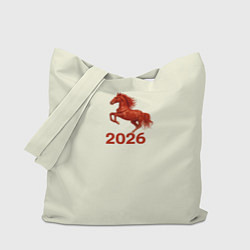 Сумка-шопер Символ 2026 года красная огненная лошадь, цвет: 3D-принт