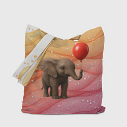 Сумка-шопер Слоненок с красным воздушным шариком, цвет: 3D-принт