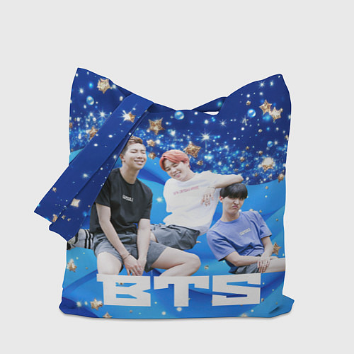Сумка-шоппер BTS голубые волные и золотые звезды / 3D-принт – фото 1