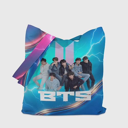 Сумка-шоппер BTS синий фон с молниями / 3D-принт – фото 1