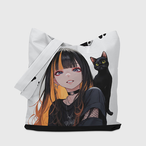 Сумка-шоппер Девушка и кот / 3D-принт – фото 1