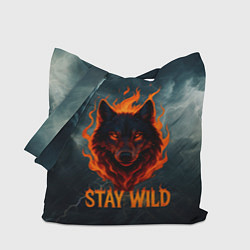 Сумка-шопер Stay wild волк в огне, цвет: 3D-принт