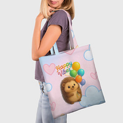 Сумка-шопер Happy vibes ежик с разноцветными шариками, цвет: 3D-принт — фото 2