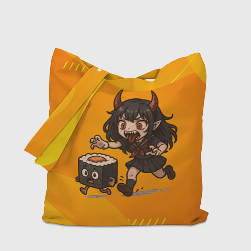Сумка-шоппер Девочка дьявол бежит за роллом / 3D-принт – фото 1