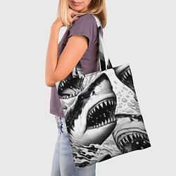 Сумка-шопер Белая акула - стая, цвет: 3D-принт — фото 2