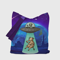 Сумка-шопер Инопланетяне похищают корову, цвет: 3D-принт