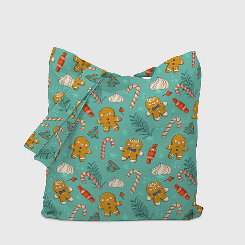Сумка-шоппер Новогодний паттерн печенье с конфетами / 3D-принт – фото 1