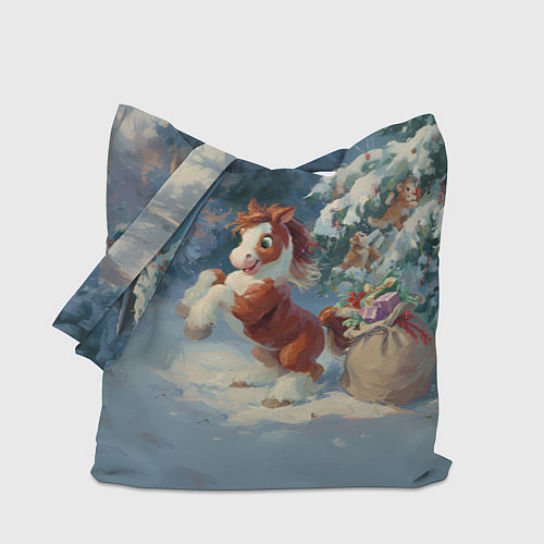 Сумка-шоппер Лошадка с подарками в лесу / 3D-принт – фото 1