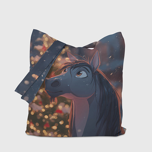 Сумка-шоппер Лошадка на фоне новогодней елки / 3D-принт – фото 1